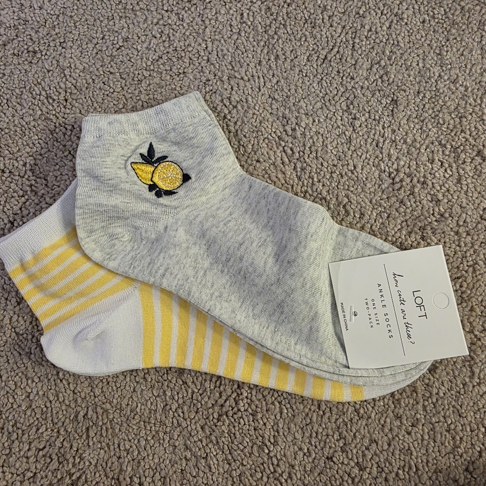 3for24 LOFT Lemon Striped Ankle Socks